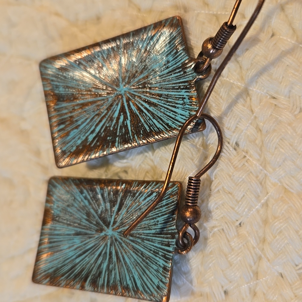 Turquoise Rectangular Earrings - Picture 3 of 4